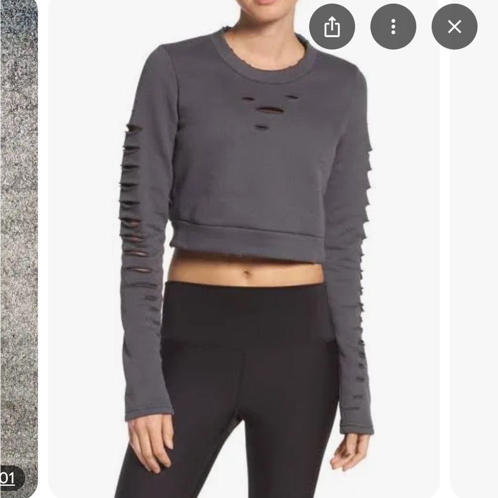 ALO Yoga Ripped Warrior Crop Top Grey Size Small